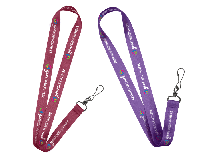Pink full color lanyards and purple dye sublimated lanyards