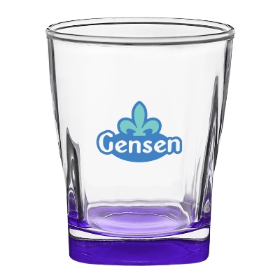 Purple whiskey glass with full color logo.