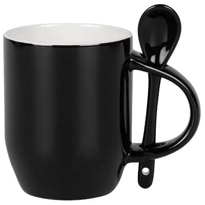 Ceramic black coffee mug with c-handle blank in 11 ounces.