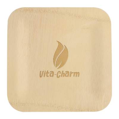 9-in. natural veneer bamboo eco plate with laser engraved promotional logo.