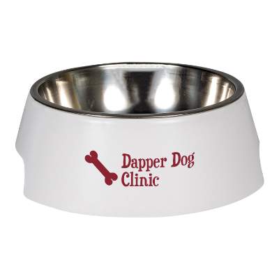 Gripperz white pet bowl with custom promotional logo.