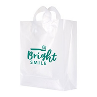 Plastic frosted clear shopper bag with logo.