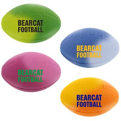 Foam green to yellow mood football squeezie with customized print.