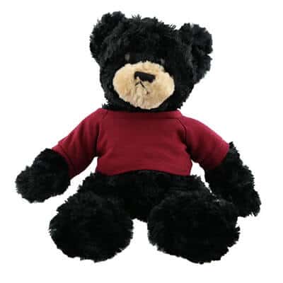 Plush and cotton maroon hold a bear-black blank.
