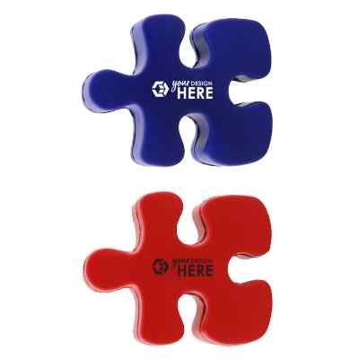 Foam blue puzzle piece stress reliever branded.