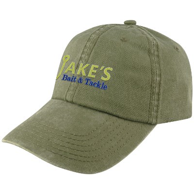 Customized olive embroidered ball cap.