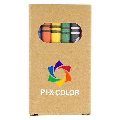 Natural six piece crayon box with full color logo.