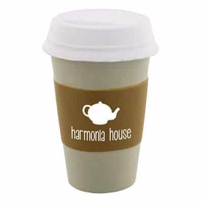 Foam take out coffee stress reliever logoed with imprint.