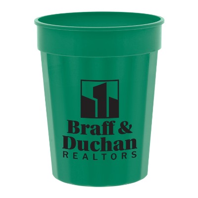 Plastic green stadium cup with custom logo in 16 oz.