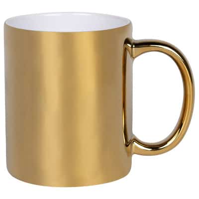 Ceramic metallic gold coffee mug with c-handle blank in 12 ounces.