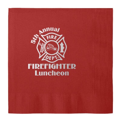 3Ply tissue red lunch napkin with foil stamp custom imprint.