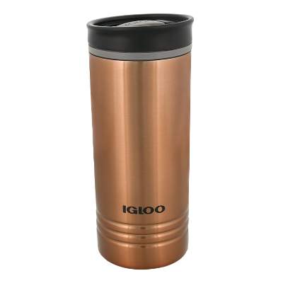 Blank gold tumbler with black lid.