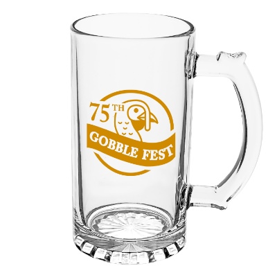 Clear beer stein with custom logo.