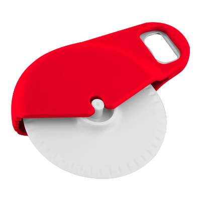 Red plastic pizza cutter blank.