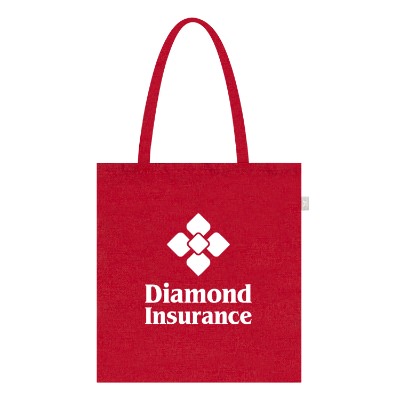 Red recycled cotton canvas tote bag with custom logo.