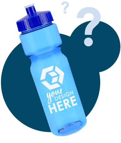 translucent blue branded plastic water bottles with white imprint