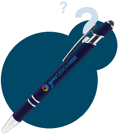Navy blue pen with full-color logo