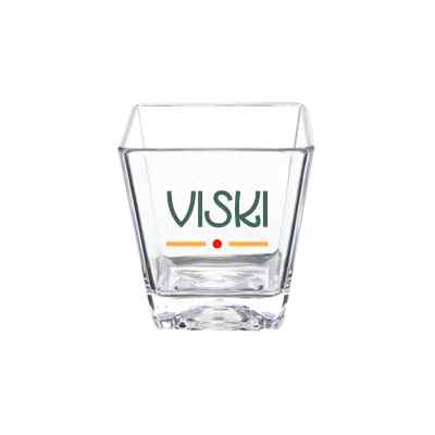 Arcylic clear shot glass with custom full-color imprint in 2 ounces.