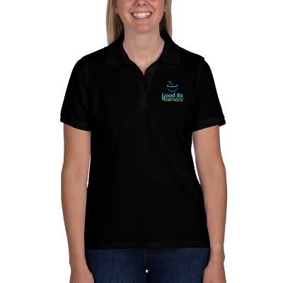 Personalized black embroidered ladies' easy blend polo