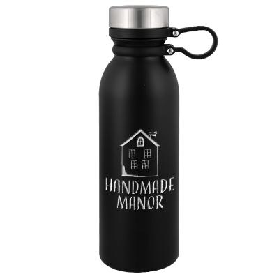 Stainless black water bottle with custom engraved imprint in 20.9 oz.