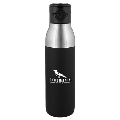 Stainless black bottle with custom logo.
