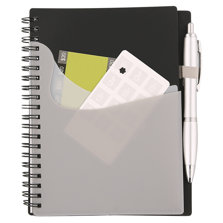 Notebook with pockets and matching pen.