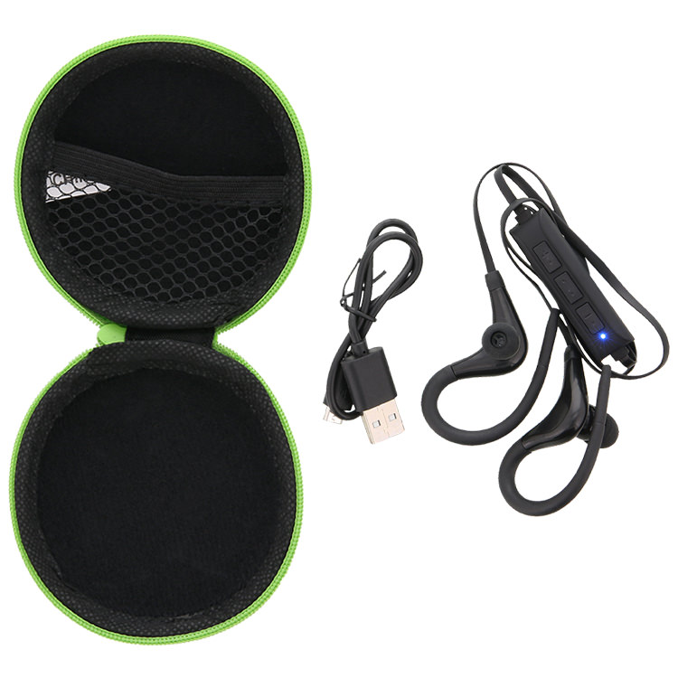 Plastic Bluetooth earbuds and case.