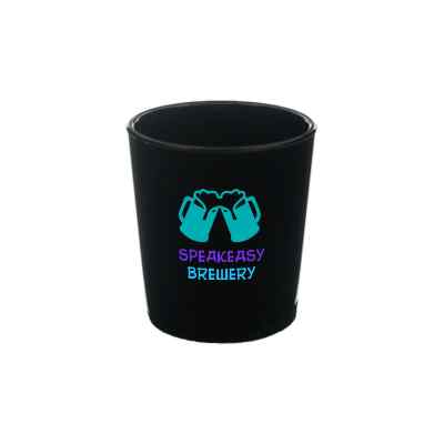 Arcylic black shot glass with custom full-color imprint in 2 ounces.