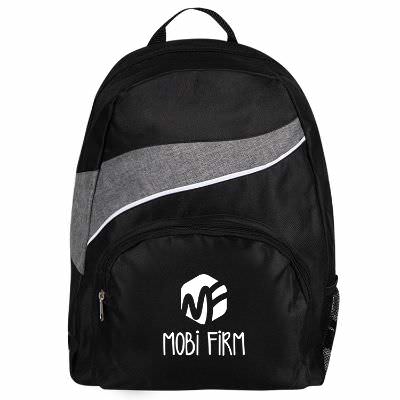 Polycanvas graphite backpack with adjustable shoulder straps and logo.