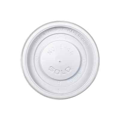 White flat lid blank fits 4 ounce paper cup.