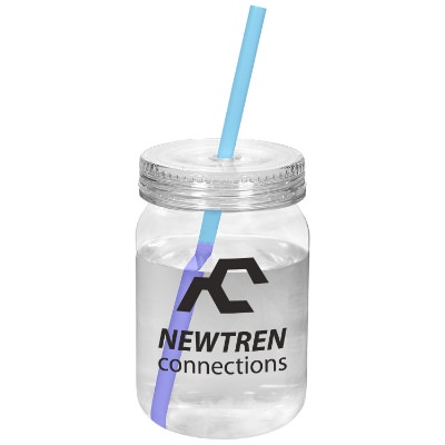 Plastic green to blue mood straw tumbler with personalized logo and color changing straw in 24 ounces.