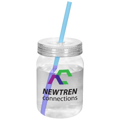 Plastic green to blue mood straw tumbler with branding and color changing straw in 24 ounces.