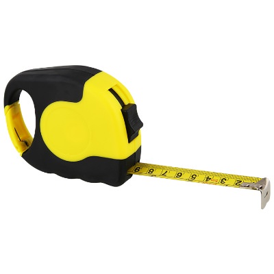 Metal and plastic yellow with black 25 foot tape measure carabiner blank.