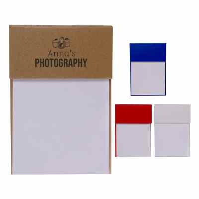 Hard cover sticky flag with jotter pad with custom imprint. 
