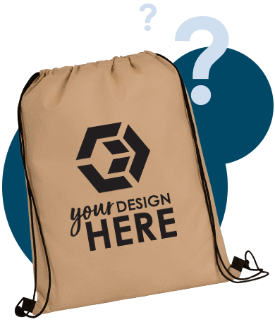 Brown promotional drawstring bags with black imprint