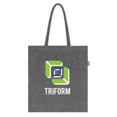 Reycled cotton mutlicolored convention tote bag with custom full-color logo.