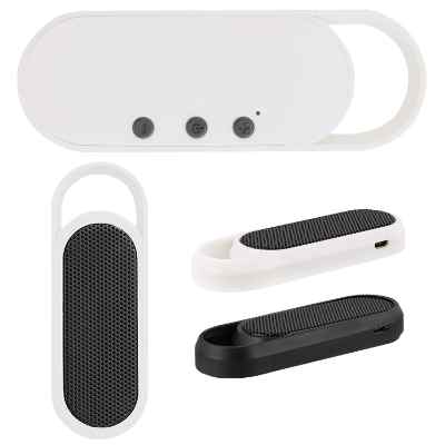 Plastic white pocket-sized wireless speaker blank.