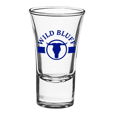 Clear shot glass with custom logo.