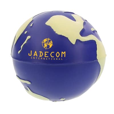 Foam glow-in-the-dark earth stress ball logoed with promotional.