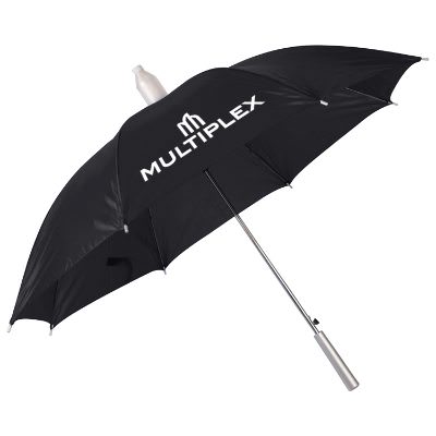 Customized 46 inch black umbrella with collapsible plastic cover.