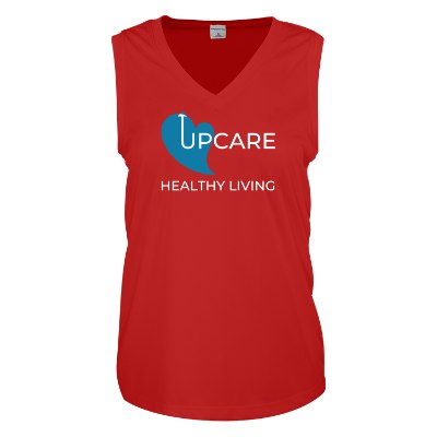 Personalized true red tank top with full color logo.