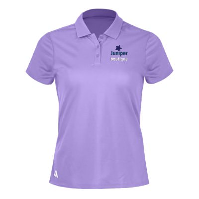 Light flash purple women's polo with custom embroidered logo.