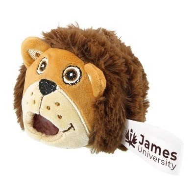 Brown plush stress buster with a custom imprint.