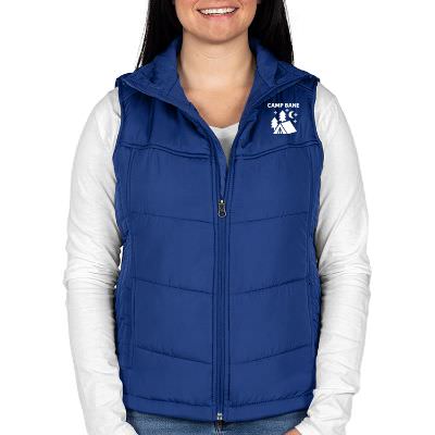 Blue ladies personalized puffy vest.