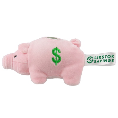 Pink plush stress buster with a custom imprint.