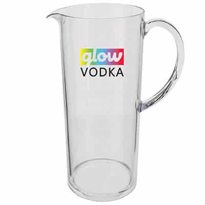 Acrylic clear beer pitcher with custom full-color logo in 60 ounces.