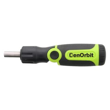 Lime green plastic screwdriver with a branded logo.