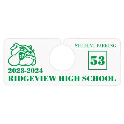 2-in. x 5-in. rectangular hanging parking permit with custom printed promotional logo.