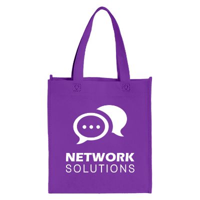 Non-woven polypropylene purple browsing tote with custom logo.