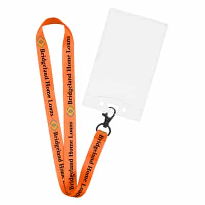 3/4 inch satin polyester custom full-color imprint lanyard with lobster clip and event ID holder.